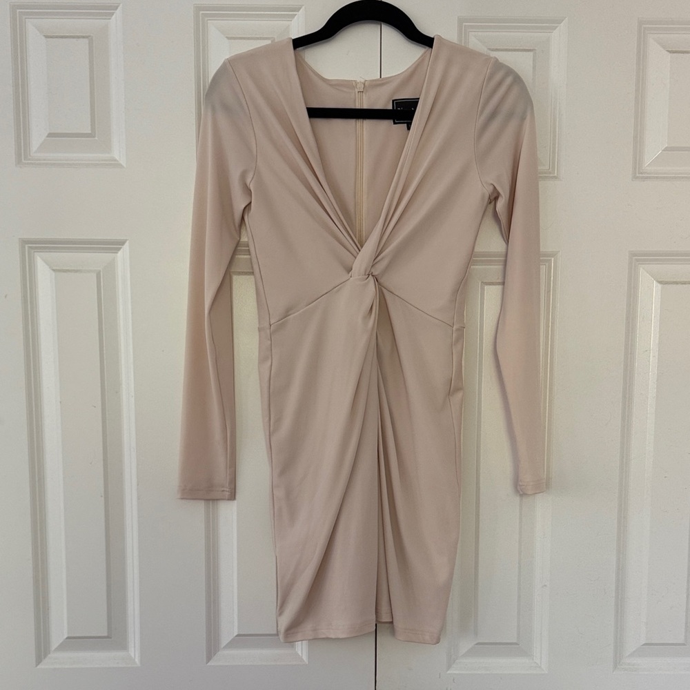 Nookie Cream Twist Front Long Sleeve Dress AU Stretch Lined